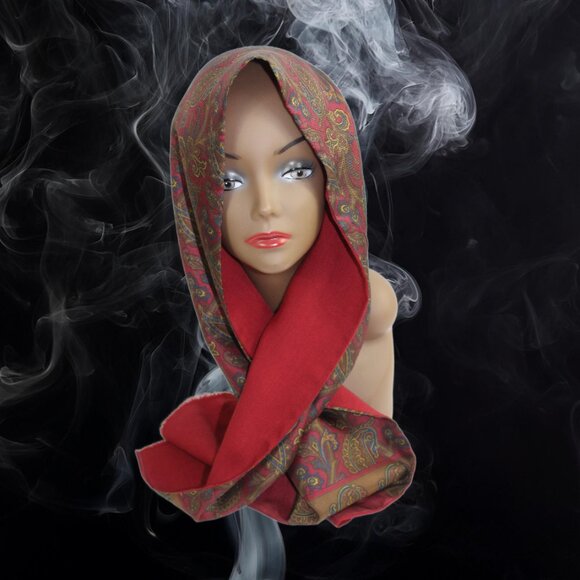 Christian Dior Wine Paisley Silk Face Wool Back Long Rectangle Muffle Scarf - Picture 4 of 8